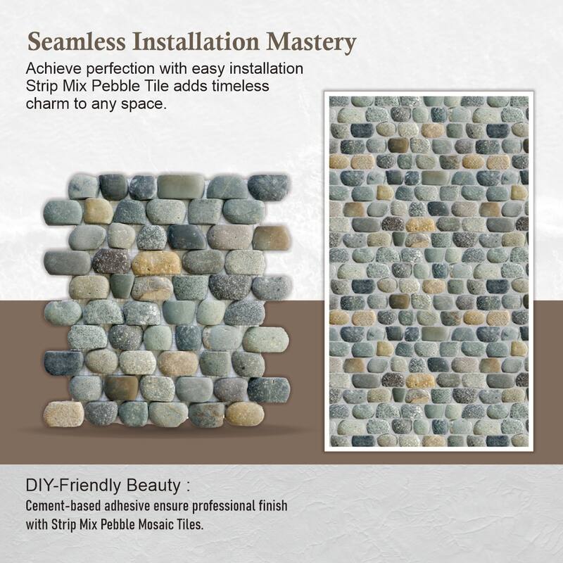 Strip Mix Pebble Mosaic Tiles for Backsplash Kitchen and Bathroom Wall (10.5" X 12") 5 tiles per case - Case (5 Tiles)