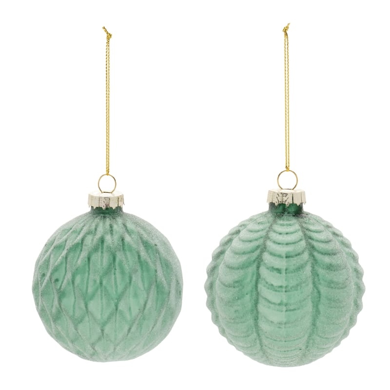 Scalloped and Harlequin Frosted Glass Christmas Ball Ornaments - 3" - Green - 12ct