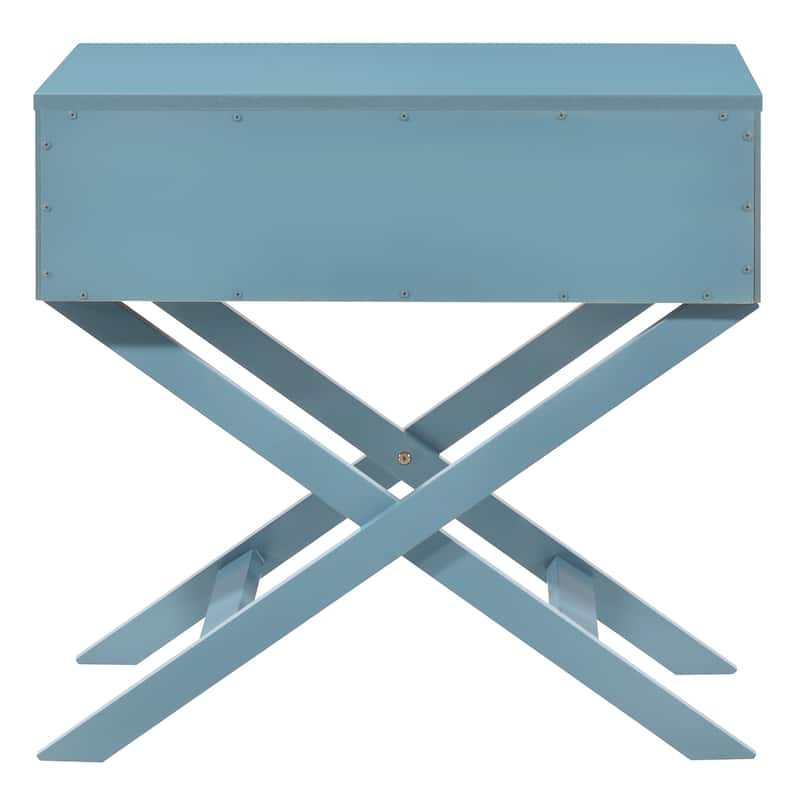 Modern 27-in Metal Hand Holder Single-Drawer Wood Nightstand with Cross-Legs