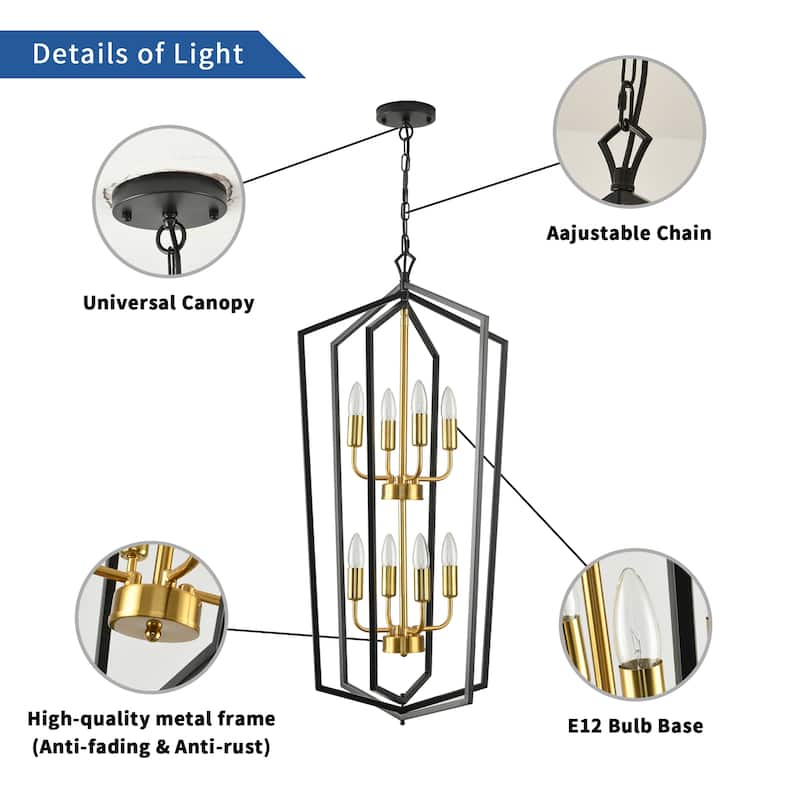 8-Lights Lantern Metal Black Chandelier Kitchen Pendant Lamp