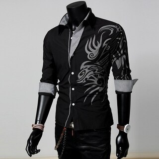 Shop Personality Dragon Print Shirt Men S Casual Long Sleeve