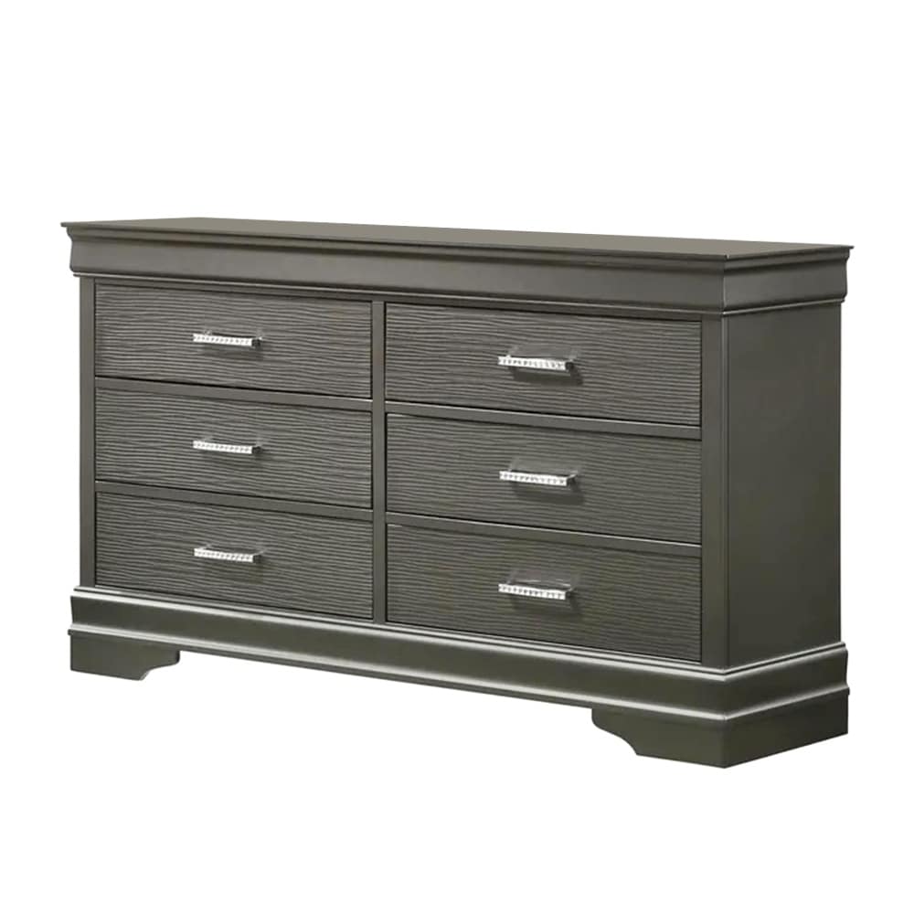 6 Drawers Wooden Dresser with Bar Pull Handles in Dark Gray