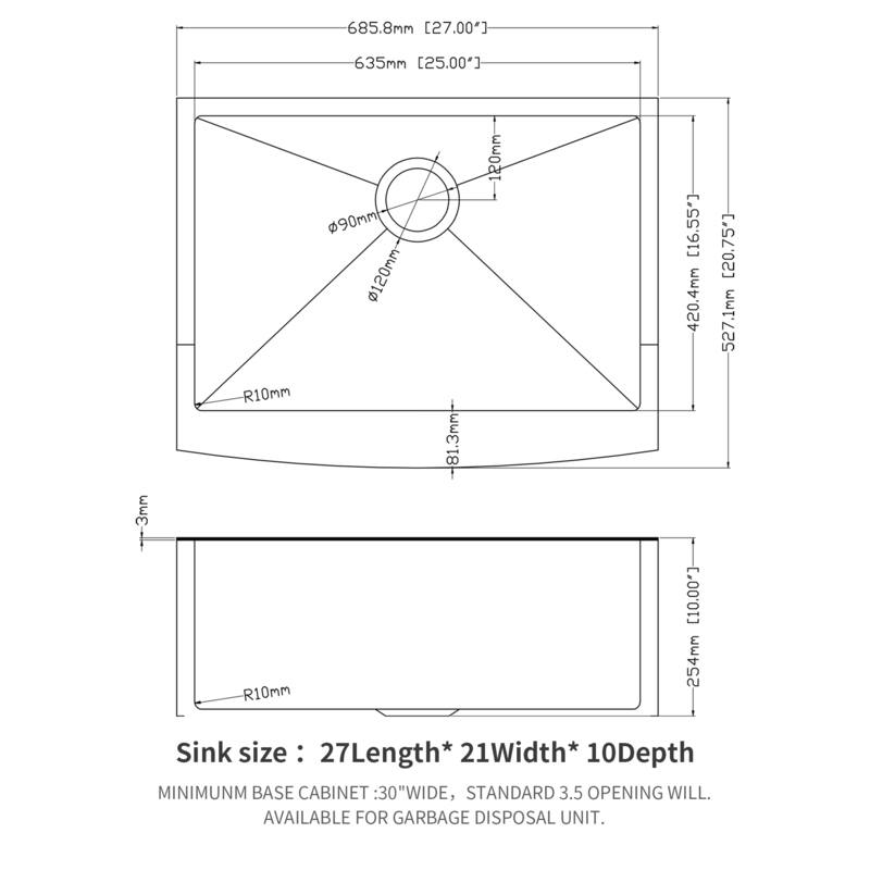 Farmhouse 16 Gauge Single Bowl Stainless Steel Kitchen Sink
