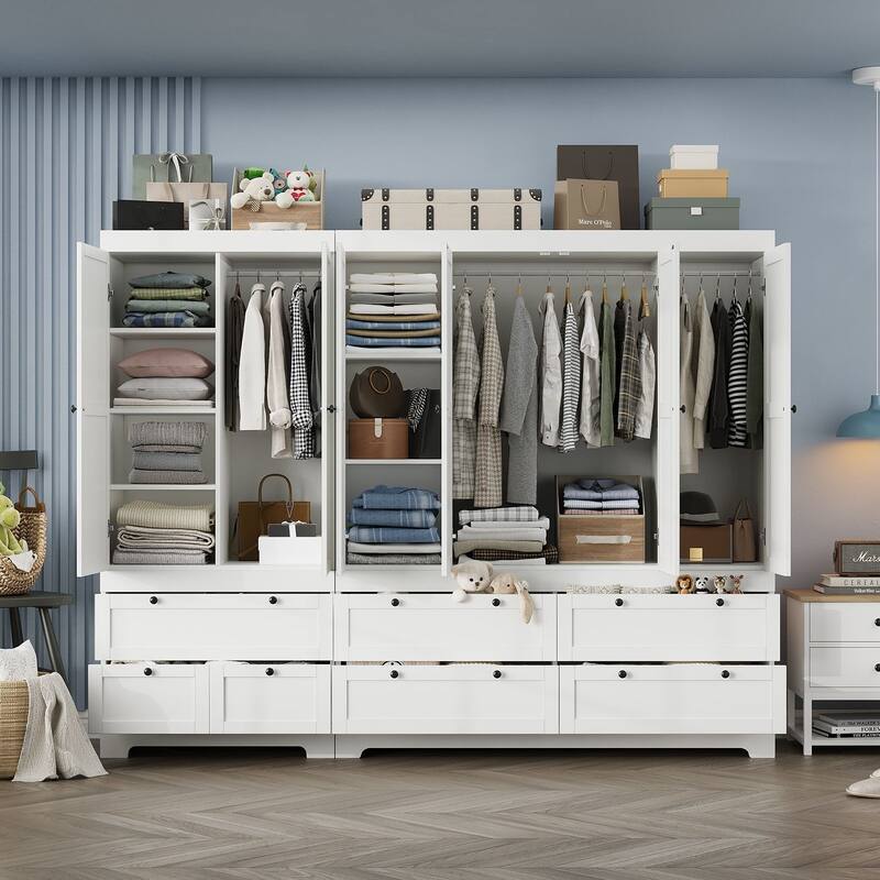 Meyreso White Modular Wardrobe Closet with Drawers, Convertible Stacking Armoire - N/A