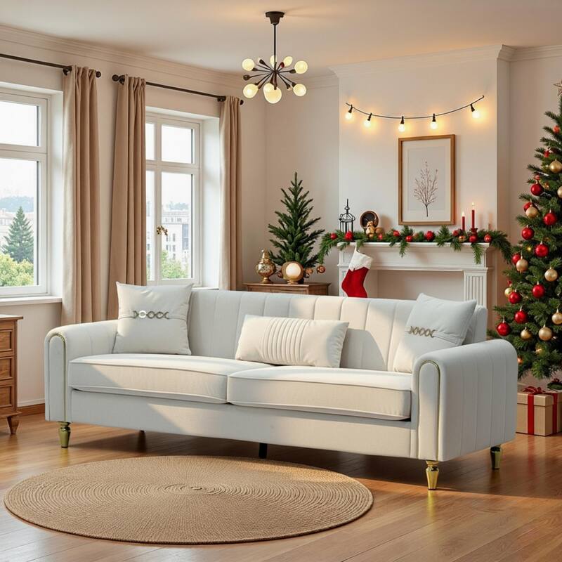 87.4" Luxury Loveseat Sofa with Metal Legs, Round Arms - Cream White
- Fabric+Metal
