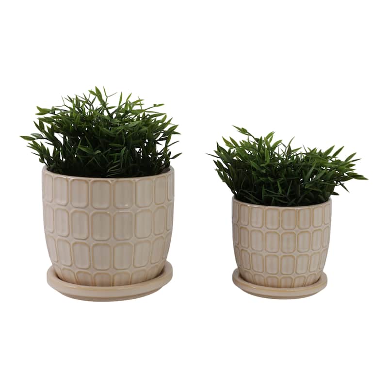 Decorative Ceramic Platner with Pattern - Set of 2, 8", 6", Ivory