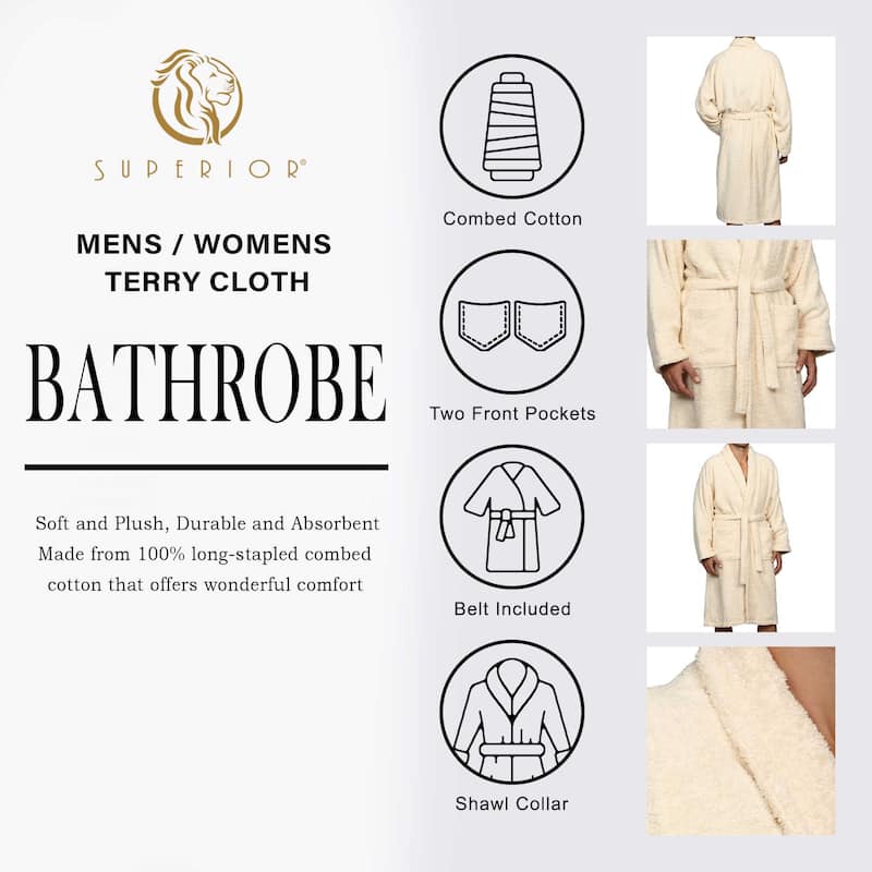 100% Cotton Soft Terry Adult Unisex Lightweight Bathrobe by Superior