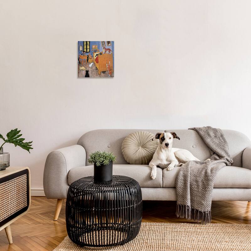 Stupell Cats in The Bedroom Classic Painting Parody Canvas Wall Art - Orange