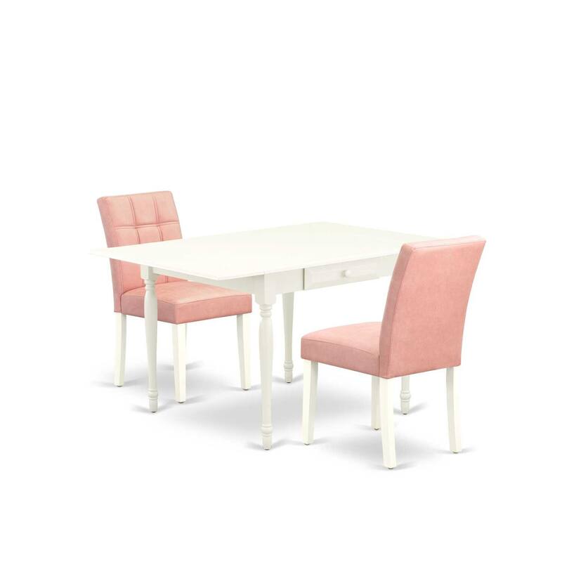 HomeStock 3-Pc Linen White Finish Rectangular Solid Wood Top with Dropleaf Dining Table Set
