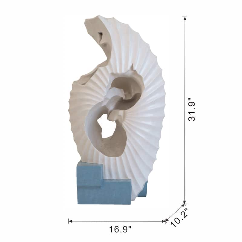 16.9x10.2x31.9" White Abstract Water Fountain with Blue Base with Light, for Indoor and Outdoor