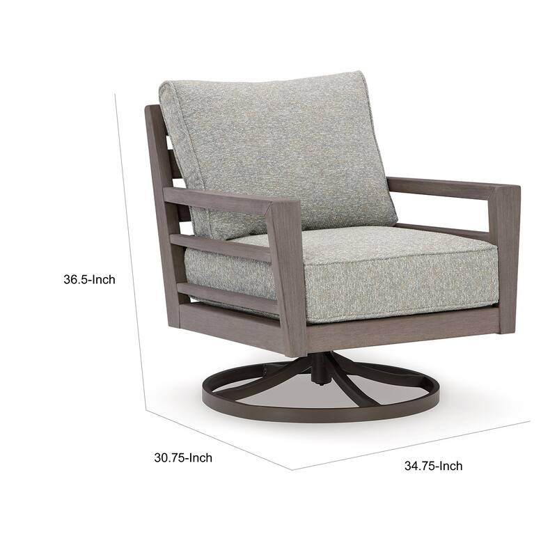 Karo 35 Inch Outdoor Swivel Lounge Chair, Cushioned, Gray, Brown Finish