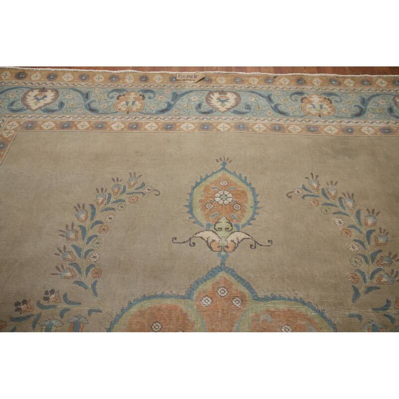 Hand Knotted Oriental 100% Wool Carpet Traditional Medallion Beige & Ivories Tabriz Area Rug - 12' 9'' X 9' 7''