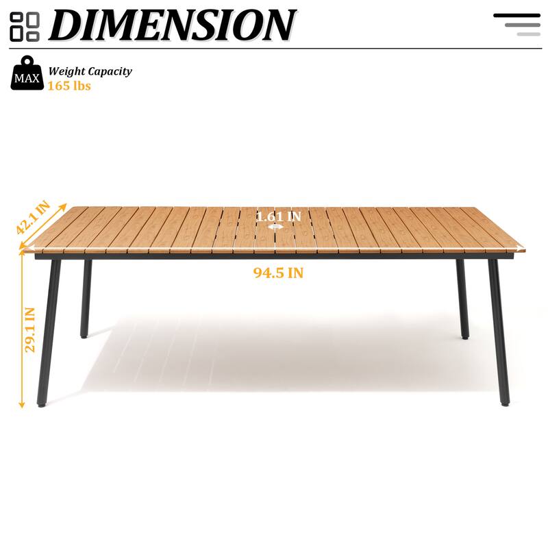 Pellebant Outdoor Rectangle Aluminum Dining Table with Umbrella Hole