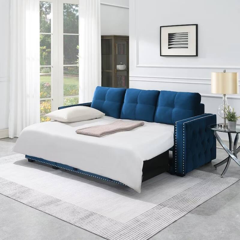 Morden Fort Reversible L-Shaped Sofa Bed with Storage - Velvet Upholstery, Button Tufting, and Nailhead Trim
