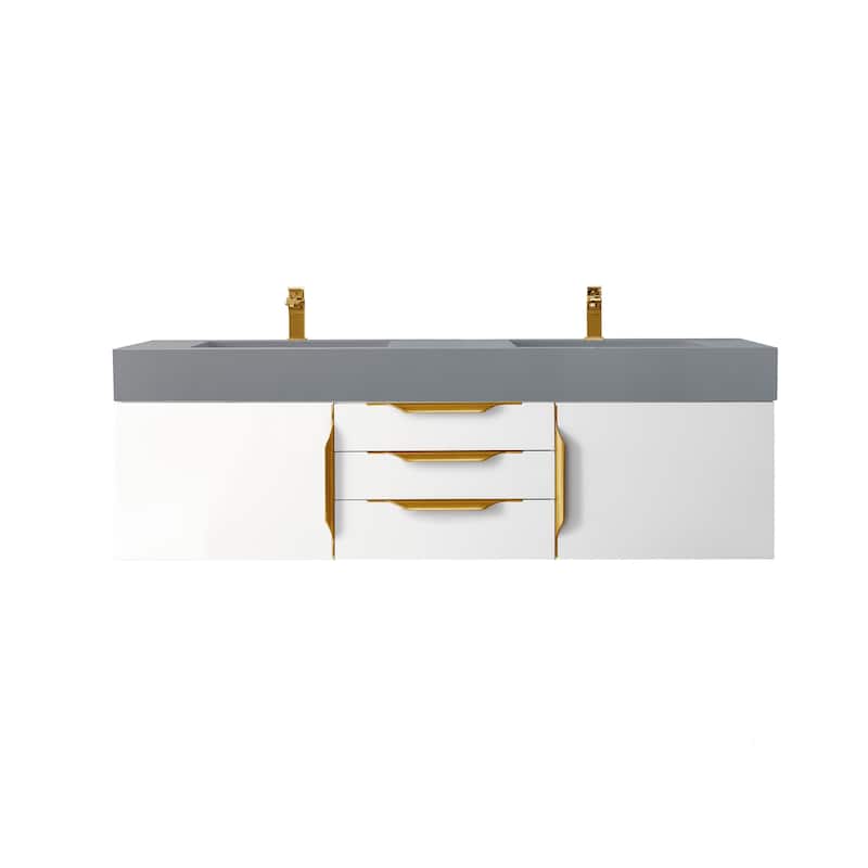 James Martin Vanities Mercer Island 59" Double Vanity, Glossy White with Radiant Gold Hardware