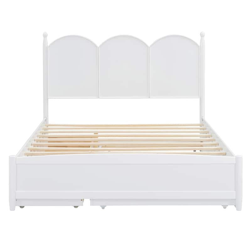 Queen Size Curved Wingback Platform Bed with 2 Drawers and Trundle Bed