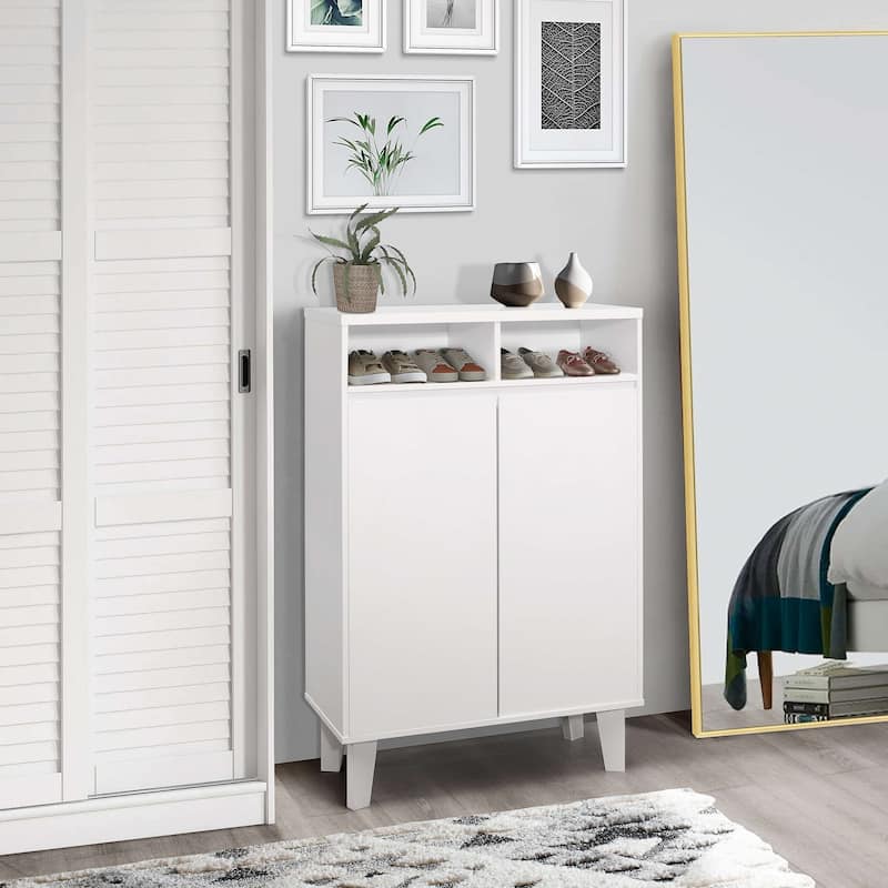 2-Door Shoe Rack Storage Cabinet, White - White