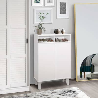 2-Door Shoe Rack Storage Cabinet, White