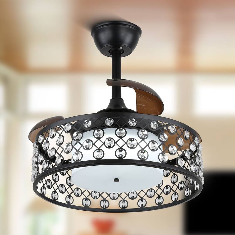 Bella Depot 22" Modern Crystal Retractable Ceiling Fan 6-Speed with Remote and Dimmable Light - 22 inches