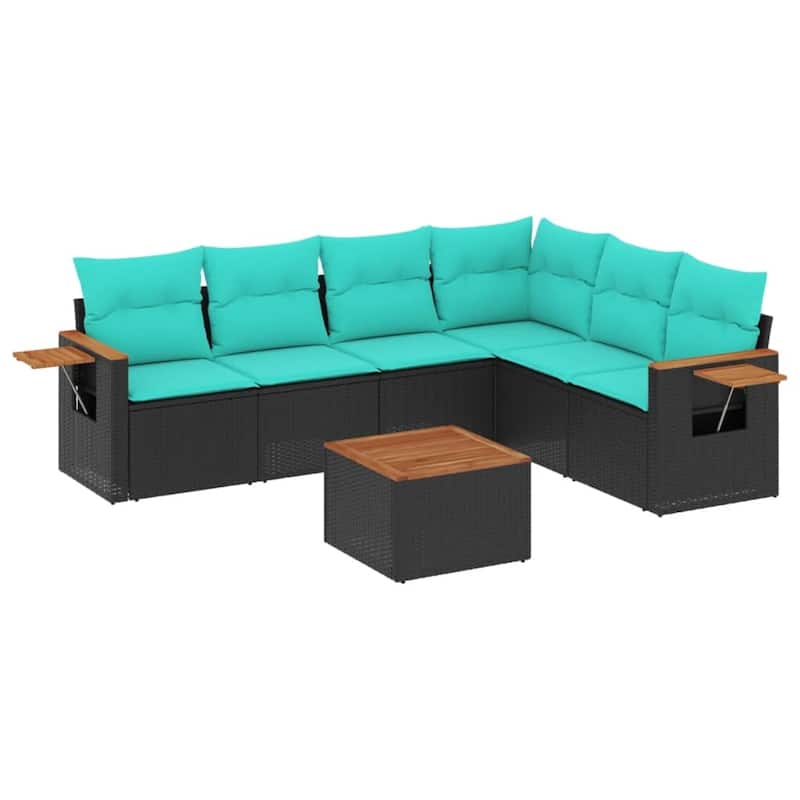 vidaXL 6 Piece Patio Sofa Set with Cushions Black Poly Rattan