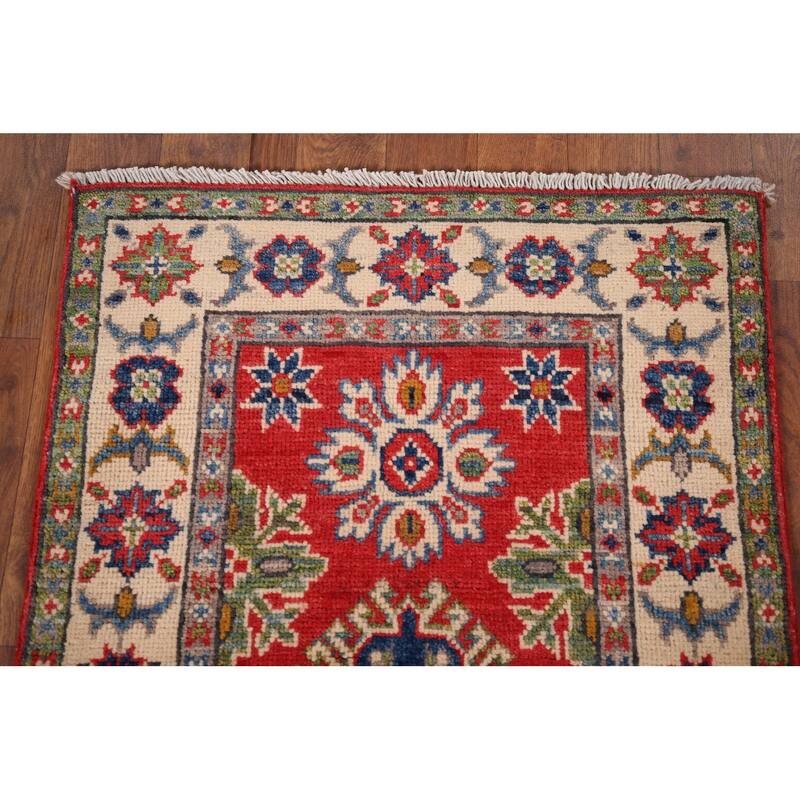 Kazak Oriental Accent Rug Hand-Knotted Geometric Red Wool Carpet - 2'0" x 3'0"