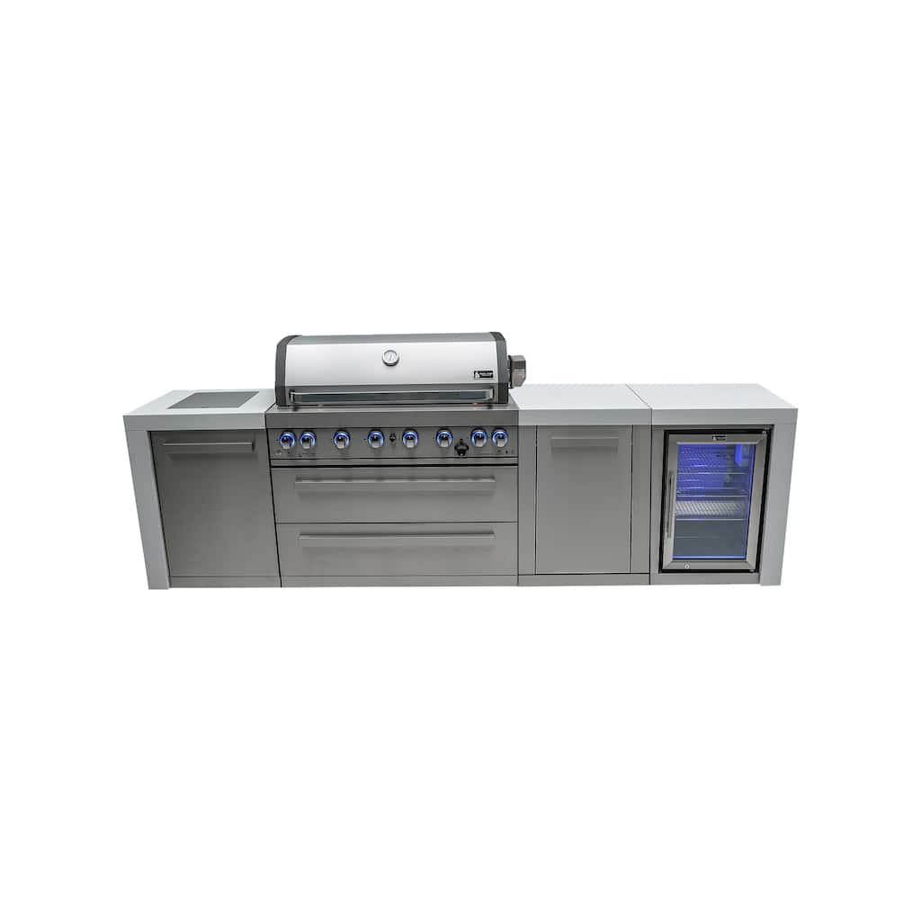 Mont Alpi MAi805-DFC-EXC Deluxe Stainless Steel Outdoor Kitchen Island BBQ Grill + Beverage Center + 25" Extra Storage Cabinet