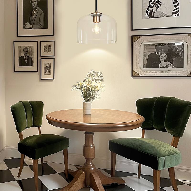 Modern Black Gold Pendant Clear Glass Kitchen Island Light Bowl-Shape Shade for Dining Room