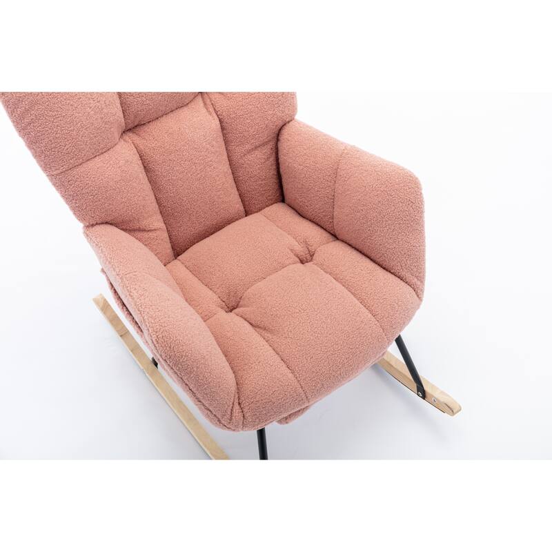 Teddy Fabric Rocking Chair with Adjustable Footrest and 300lb Capacity