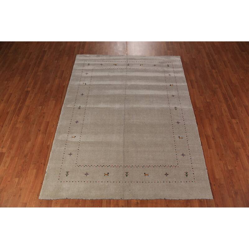 Tribal Gabbeh Oriental Rug Hand-Knotted Contemporary Wool Carpet - 5'9" x 7'8"