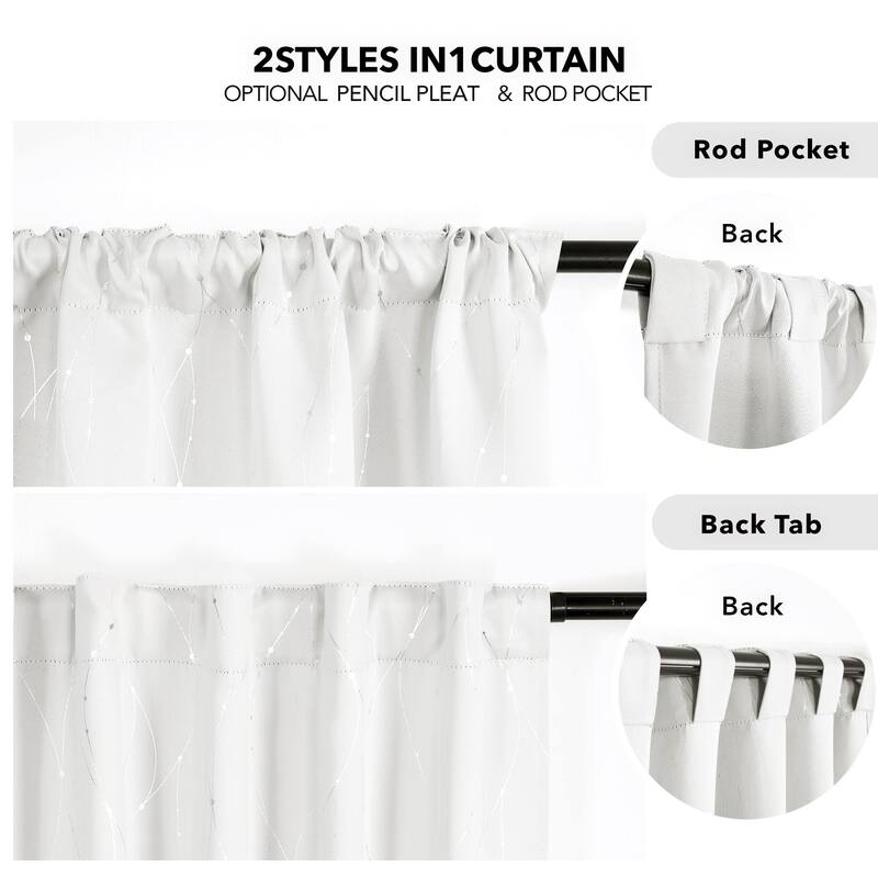 Deconovo Back Tab Silver Lines with Dots Curtain Panel Pairs(2 Panel)