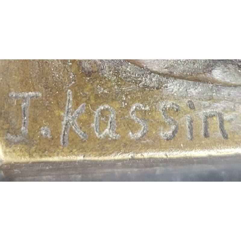 J. Kassin Bronze Woman With Gilded Palm – Elegant Figurative Sculpture