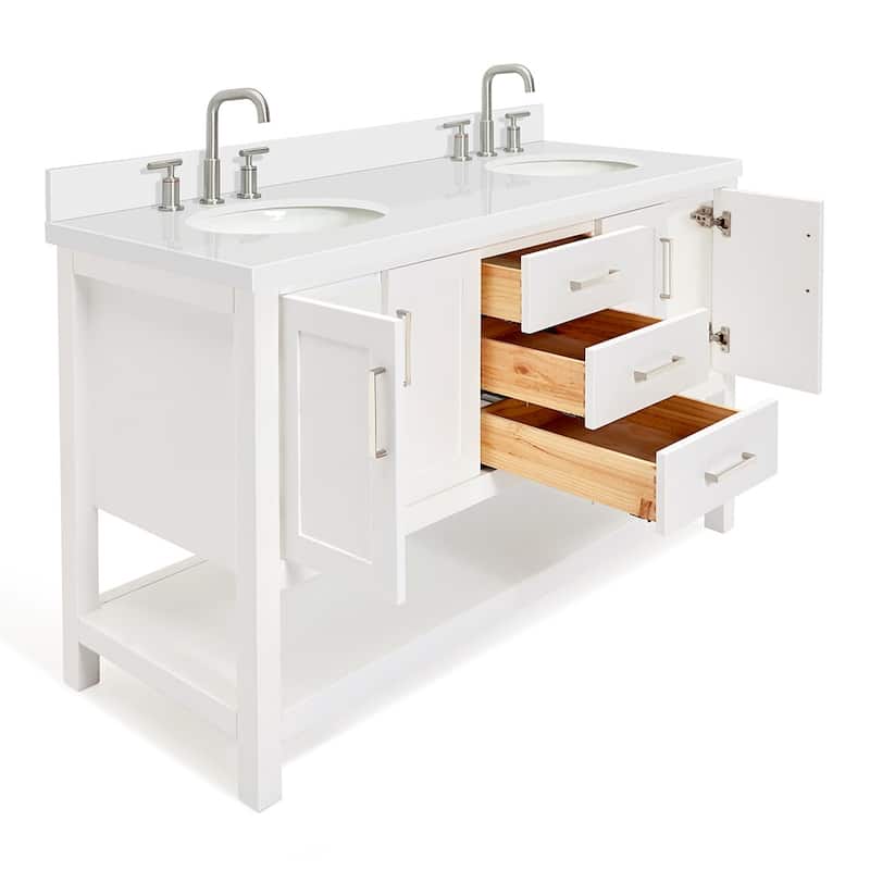 Ariel S061DWQOVO Magnolia 60" Free Standing Double Basin Vanity Set