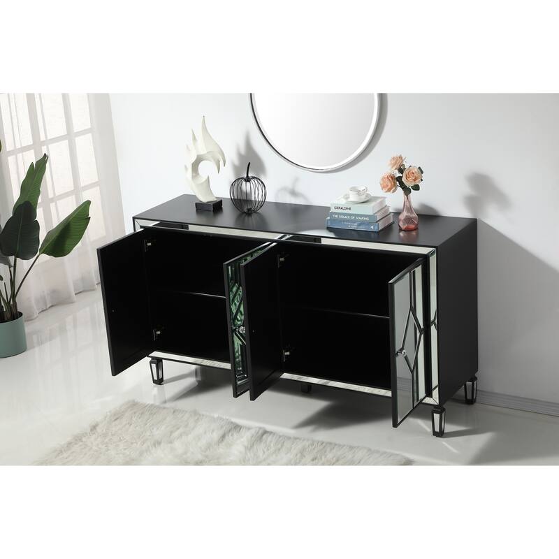 4-Door Mirrored Accent Cabinet