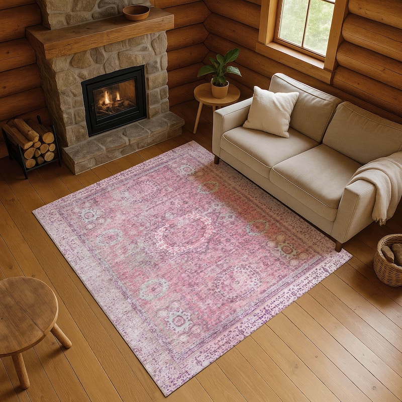 Premium Washable Super Soft Vintage Traditional Mayfield Rug - Pink - 5' x 7'6"