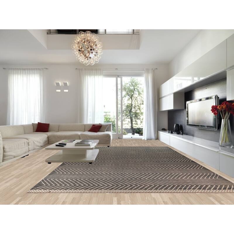 All-Over Chevron Style Moroccan Oriental Rug Hand-Knotted Wool Carpet - 11'9"x 18'7"