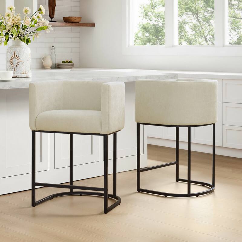 Spruce & Spring Modern Upholstered Barrel Counter Bar Stool with Arm