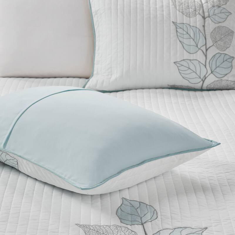 GDF Studio - Leaf Embroidered Reversible Quilt Set with Decorative Pillows