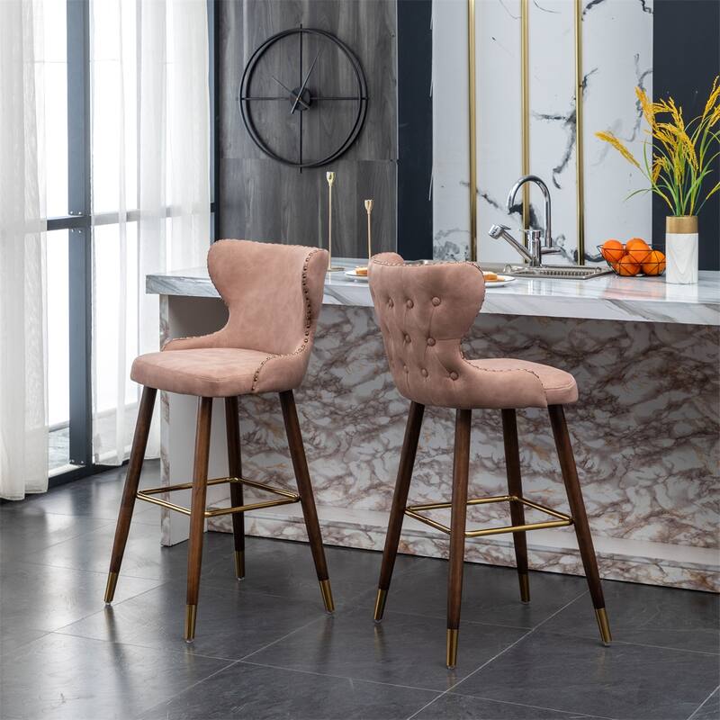 Modern Faux Leather Tufted Nailhead Trim Counter Stool Set of 2