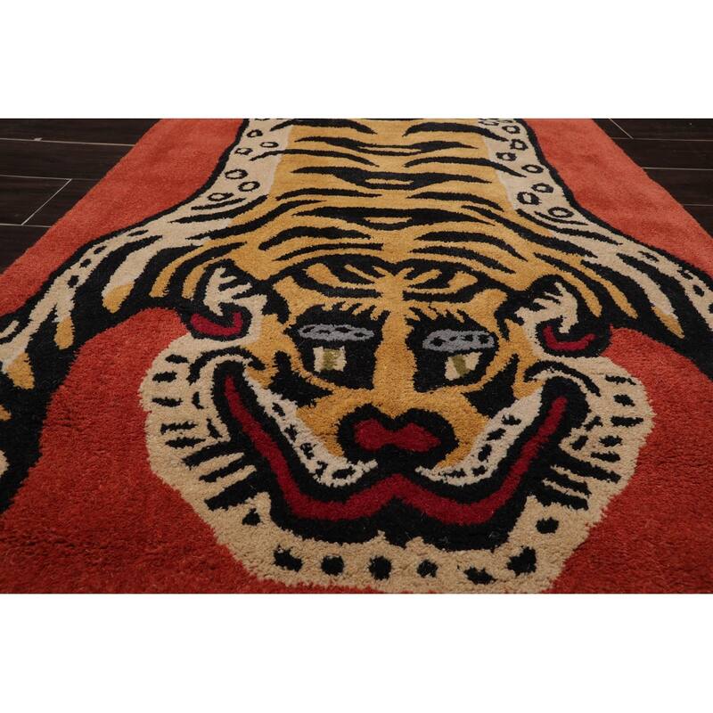 Hand Tufted Hand Made Wool Tiger Novelty Oriental Area Rug Teracotta - 3' x 5'