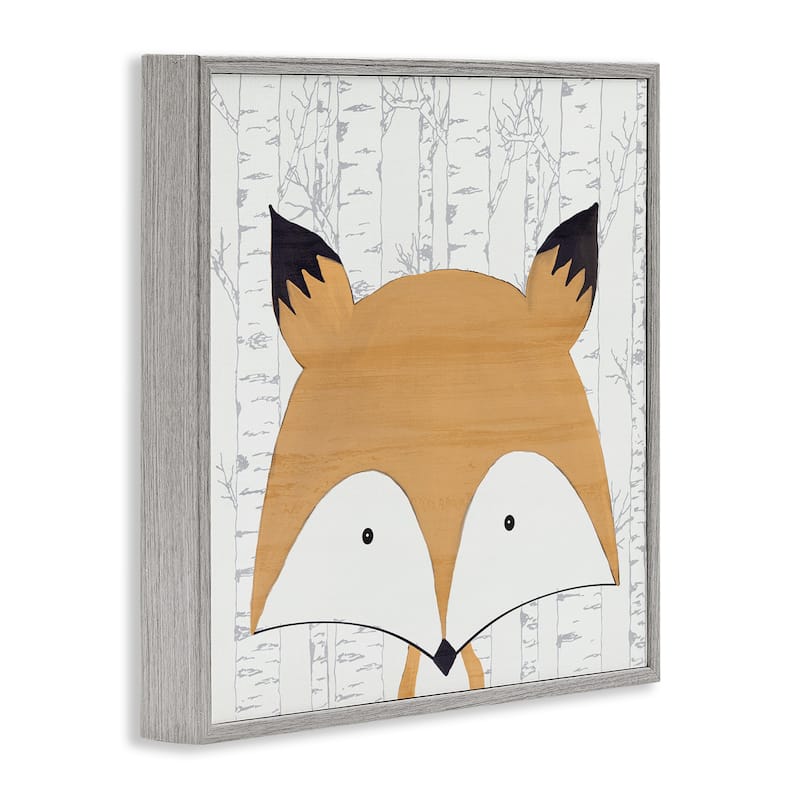 Stupell Whimsical Fox on Birch Framed Giclee Art Design By Kim Allen
