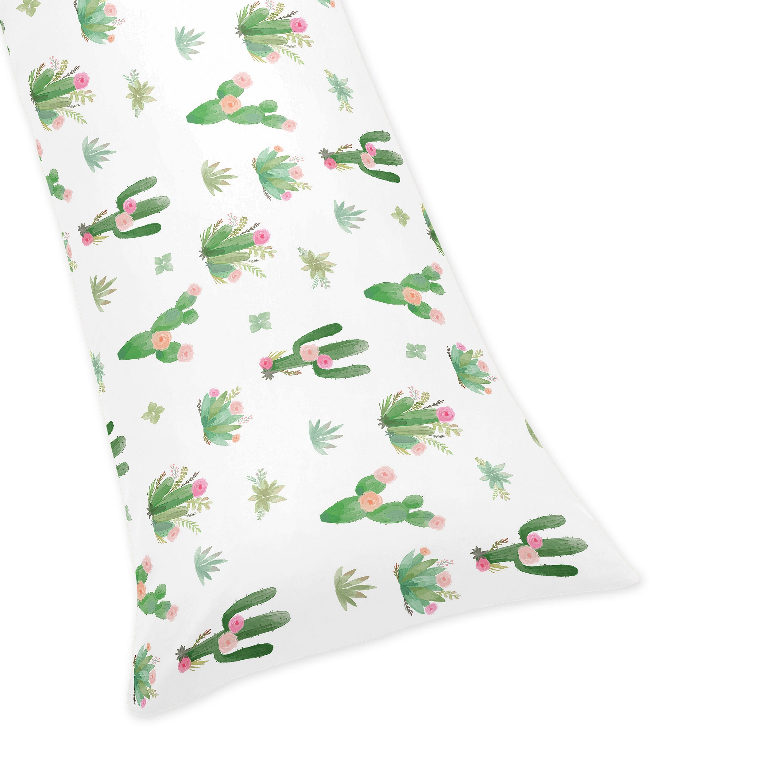Sweet Jojo Designs Pink and Green Boho Watercolor Cactus Floral Collection  Body Pillow Case (Pillow Not Included)