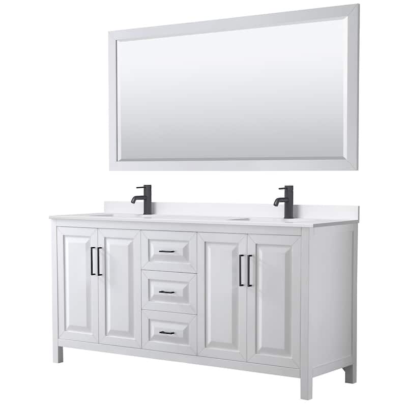 Wyndham Collection WCV252572D-QTZ-UNSM70 Daria 72" Free Standing - White / White Quartz Top / Matte Black Hardware