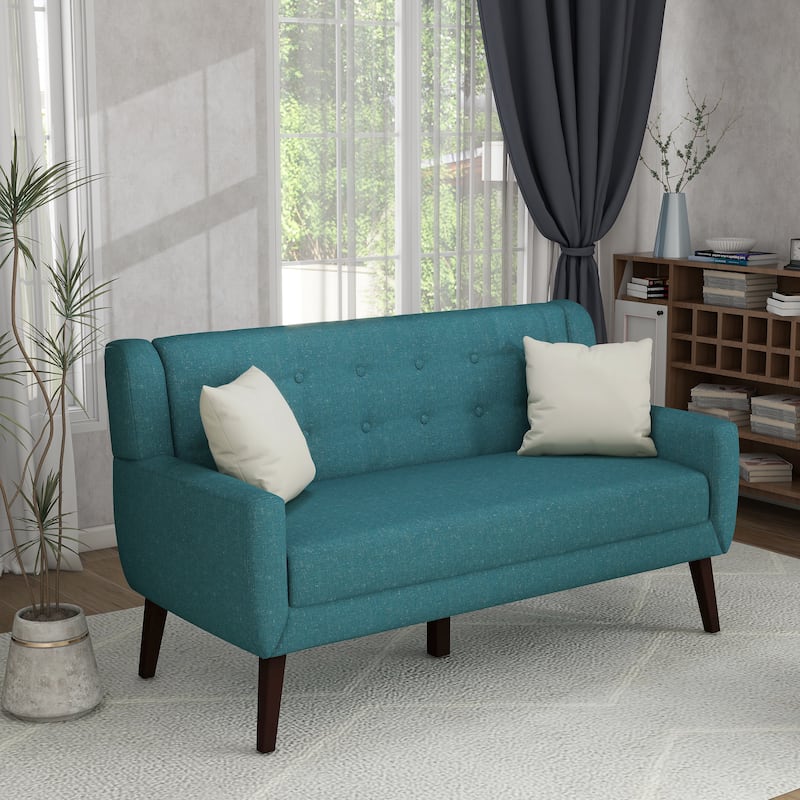 Mid-Century 63-Inch Linen Tufted Loveseat Sofa with Pillows