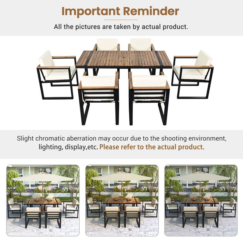 Modern 7 Pieces Outdoor Dining Set with Removable Cushions, Patio Dining Table and Chair Set for Patio, Backyard 7 Pack