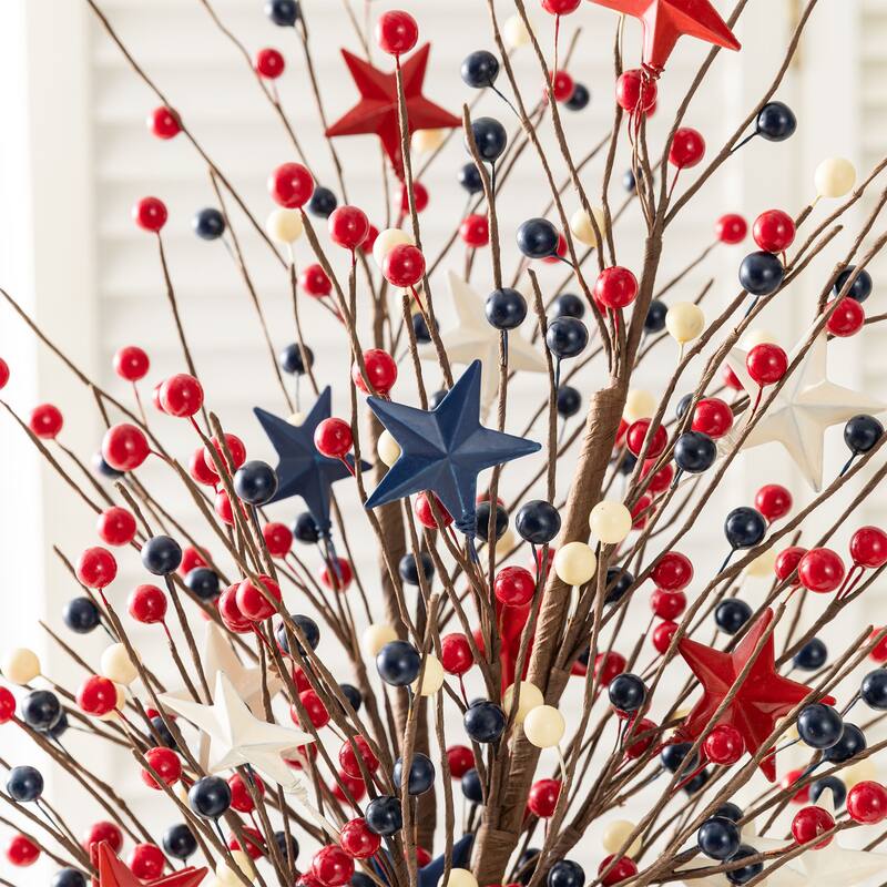 Glitzhome 28"H Set of 2 Patriotic/ Americana Stars and Berry Picks