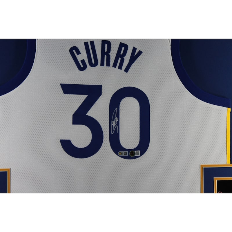 Stephen Curry Autographed Golden State Warriors Signed Nike Swingman White Framed Jersey Beckett COA - 8' x 11'