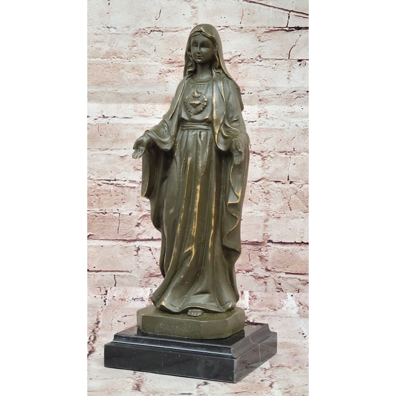 Immaculate Heart Of Mary Bronze Sculpture - Religious Christian Virgin Mary Art