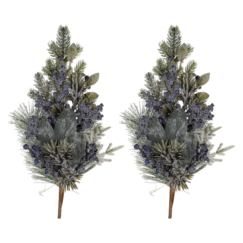 Artificial Frosted Blueberry Pine Christmas Sprays - 22" - Set of 2