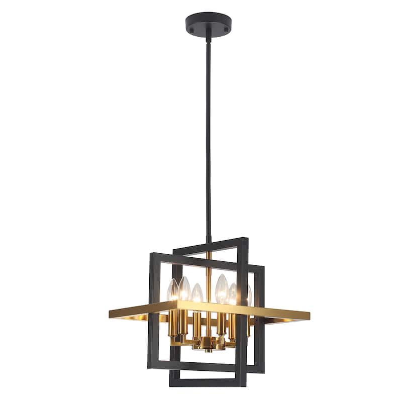 6 - Light Farmhouse Metal Cage Chandelier Rectangle Hanging Light