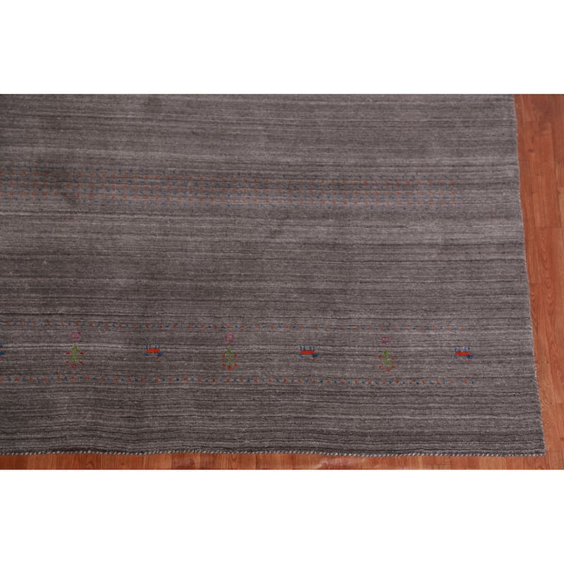 Hand Knotted Oriental 100% Wool Carpet Tribal Tribal Greys & Charcoal Gabbeh Area Rug - 9' 8'' X 7' 11''
